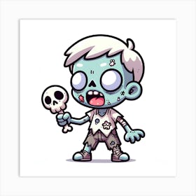 Zombie Boy Holding A Skull Art Print