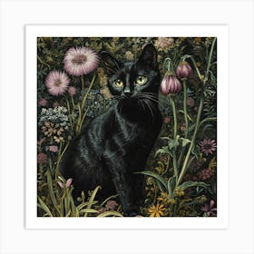 Black Cat In A Garden Art Print