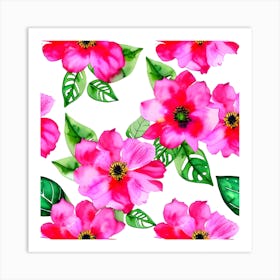 Seamless Pattern With Pink Flowers 1 Art Print