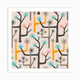 JOSHUA TREE Desert Cactus Retro Mid-Century Modern Abstract Botanical in Midmod Gray Pink Turquoise Yellow Cream Art Print