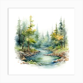 Watercolor Of A Forest Art Print