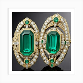 Emerald And Diamond Brooch Art Print