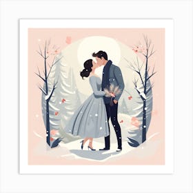 Couple Kissing In The Snow 2 Art Print