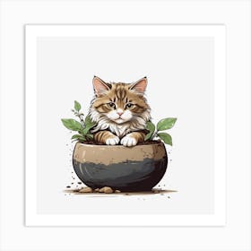 Cat In A Pot Art Print