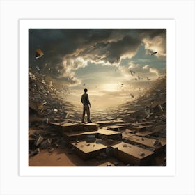 Man Looking At A Pile Of Bricks Art Print