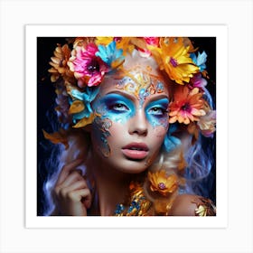 Beautiful Woman With Flowers In Her Hair Art Print