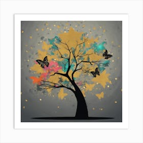 Tree With Butterflies Art Print