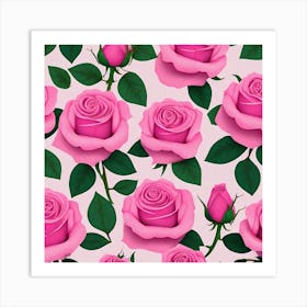 Pink Roses Seamless Pattern Art Print