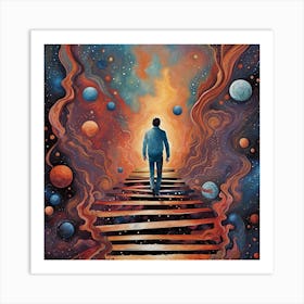 Man On Stairs wallart colorful print abstract poster art illustration design texture for canvas Art Print