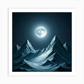 Full Moon Over Mountains Art Print