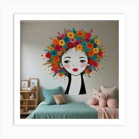 Girl With Flowers Art Print