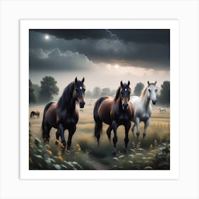 Field Landscape With Horses On It Mysterious (1) Art Print