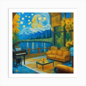 Lake Louise's Aussicht von einem modernen und luxuriösen Wohnzimmerhaus.
Kanada-Landschaft Art Print