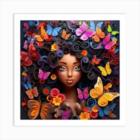 Black Girl With Flowers And Butterflies 3 Art Print