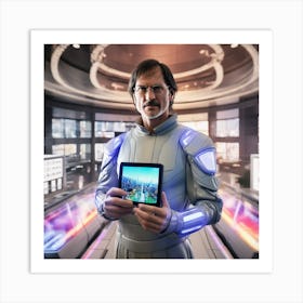 Futuristic Man Holding Ipad Art Print