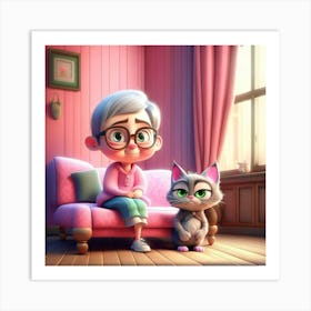 Old Lady And The Cat 1 Art Print