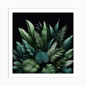 Tropical Leaves On Black Background Art Print