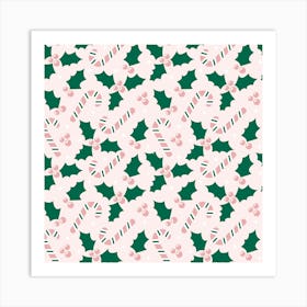 Holly Leaves And Candy Canes Art Print