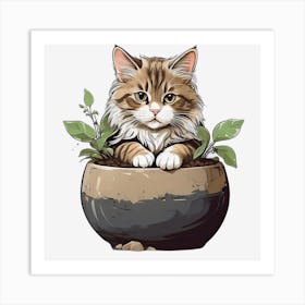 Cat In Pot Art Print