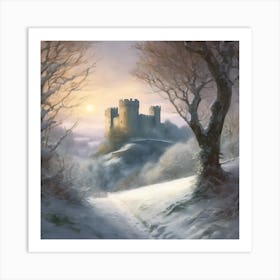 Winter Landscape, Hilltop Norman Castle Art Print