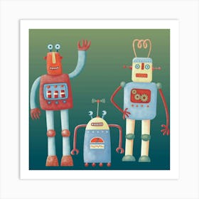 Three Retro Robots Art Print