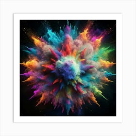 Colorful Explosion Of Powder On A Black Background Art Print