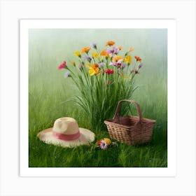 Hat And Flowers 5 Art Print