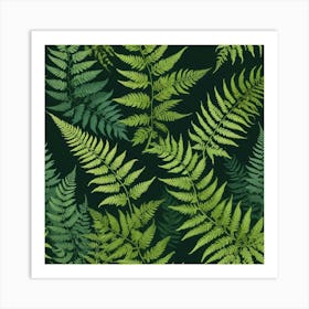 Fern Leaves On A Black Background Art Print