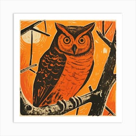 Retro Bird Lithograph Eastern Screech Owl 4 Art Print