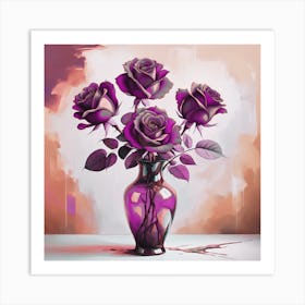 Purple Roses In A Vase Art Print