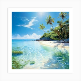 Watercolour Landscape Virgin Island Beach Sunny Hot Day Art Print