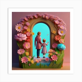 Mother And Daughter In The Garden Art Print