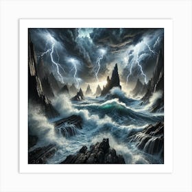 Stormy Seas Wall Art: A Dramatic Thunderstorm Over Crashing Waves for Bold and Nature-Inspired Home Decor Print Art Art Print