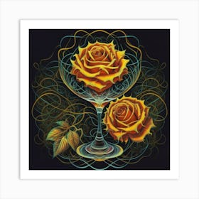 A rose in a glass of water among wavy threads 2 Art Print