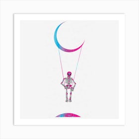 Skeleton Rock On Moon Swing Spooky Halloween Art Print