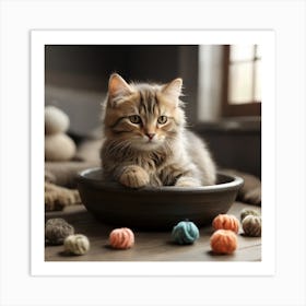 Kitten In A Bowl Art Print