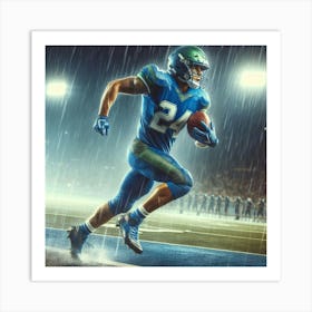 Football Player Running In The Rain 1 Art Print
