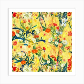 Flowers On A Yellow Background Art Print