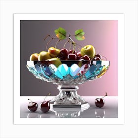 Glazed Cherry fruits with Apples in Crystal Bowl Art Print