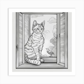 Cat On The Window Art Print