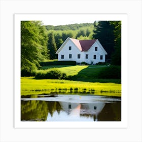 White House On A Pond Art Print