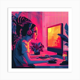Gamer Girl With Headphones Art Print