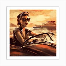 Woman Driving A Car Art Print