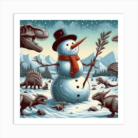 Dinosaur Snowman 2 Art Print