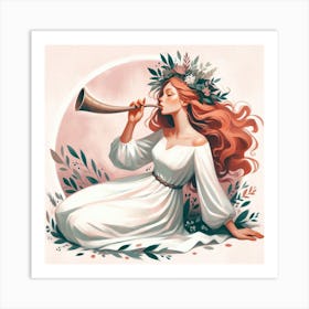 Girl with a horn Art Print