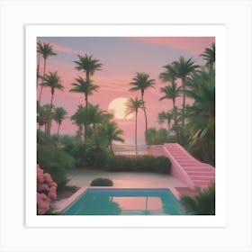 Sunset By The Pool Art Print