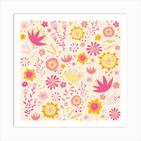 Happy Flowers Pink Art Print