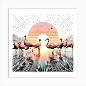 Flamingos - Abstract Line Art Illustration 288 Art Print