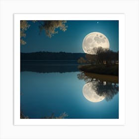 Full Moon Over Lake Art Print