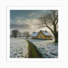 Yellow Cottage In The Snow Art Print